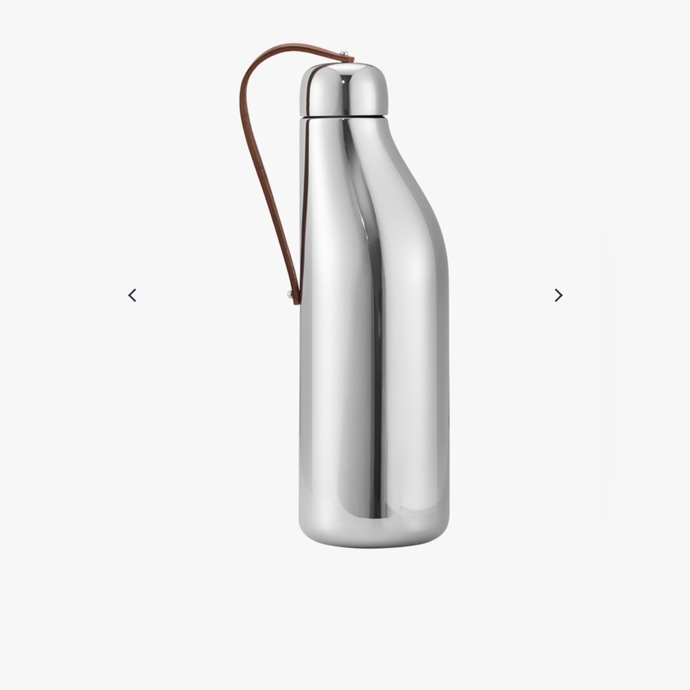 Georg Jensen SKY Stainless Steel Water Bottle with Brown Leather Strap